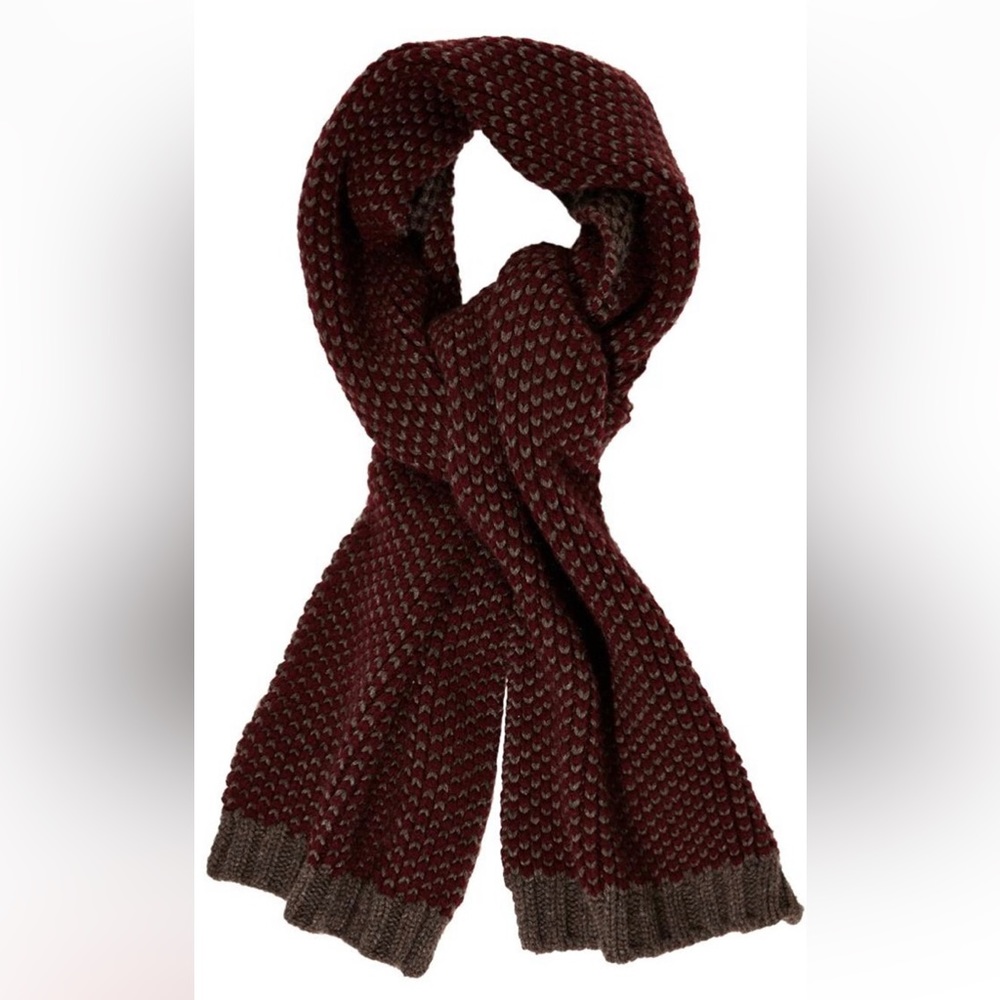 Gieves & Hawkes, Burgundy and Grey Chunky-Knit Cashmere Scarf
